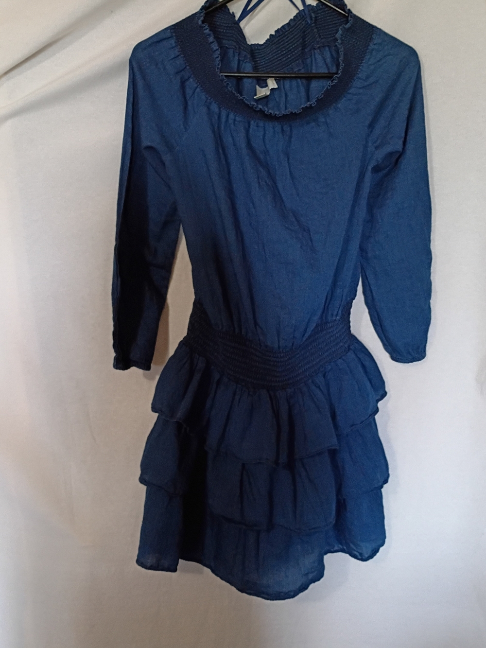 Michael Kors Navy Tiered Ruffle Long Sleeve Dress M